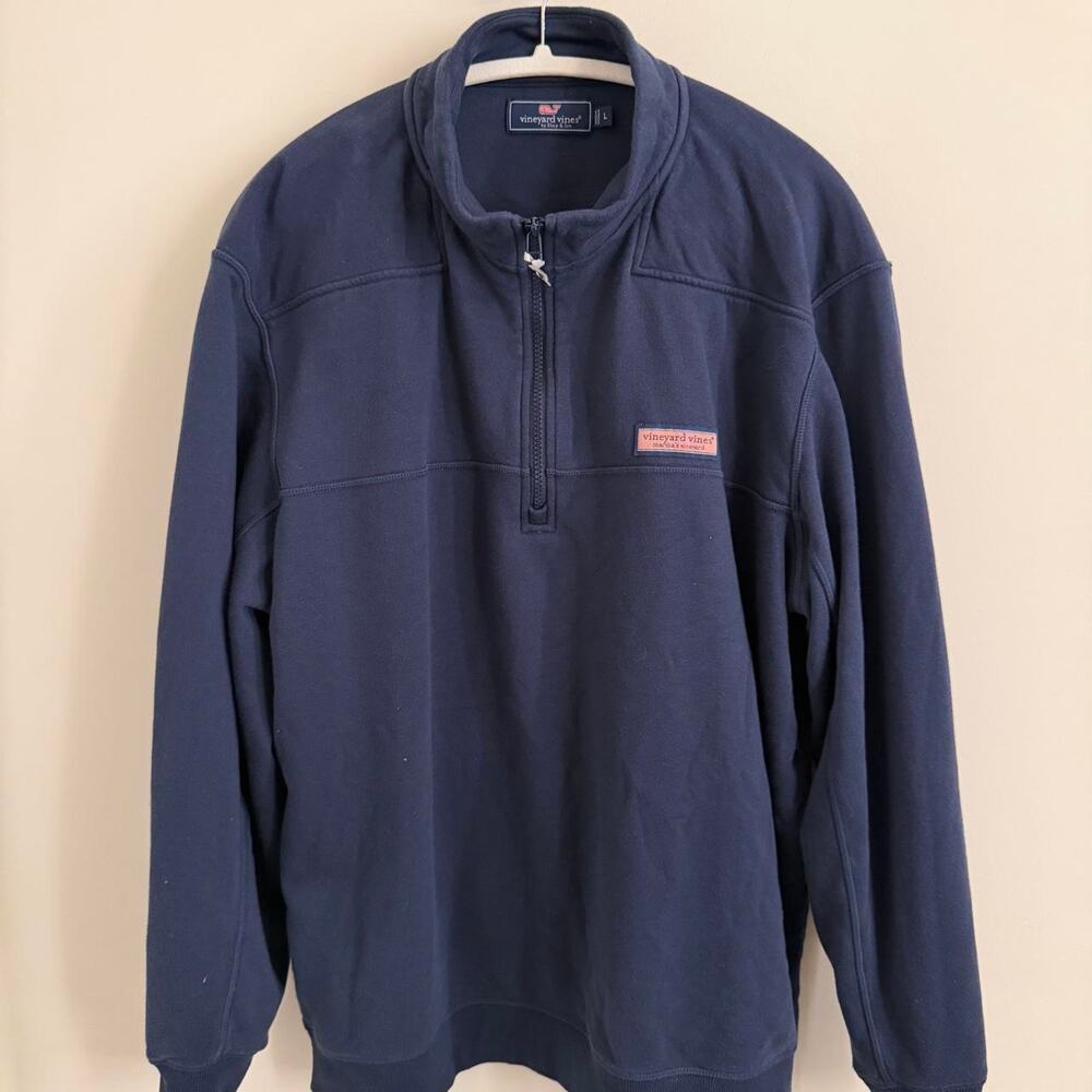 men’s dark navy blue VINEYARD VINES “shep shirt” quarter-zip pullover [L]